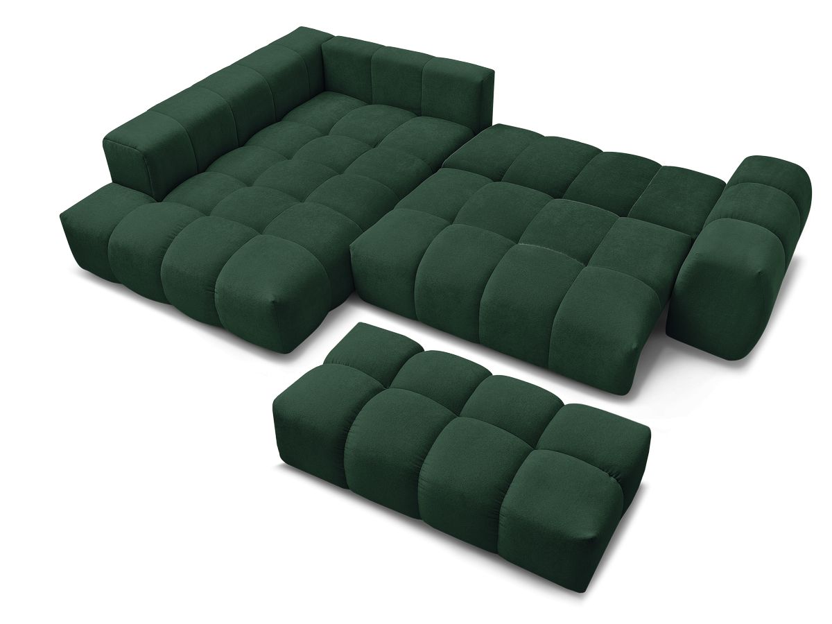 Canapé d'angle L convertible coffre EVEREST tissu texturé avec pouf