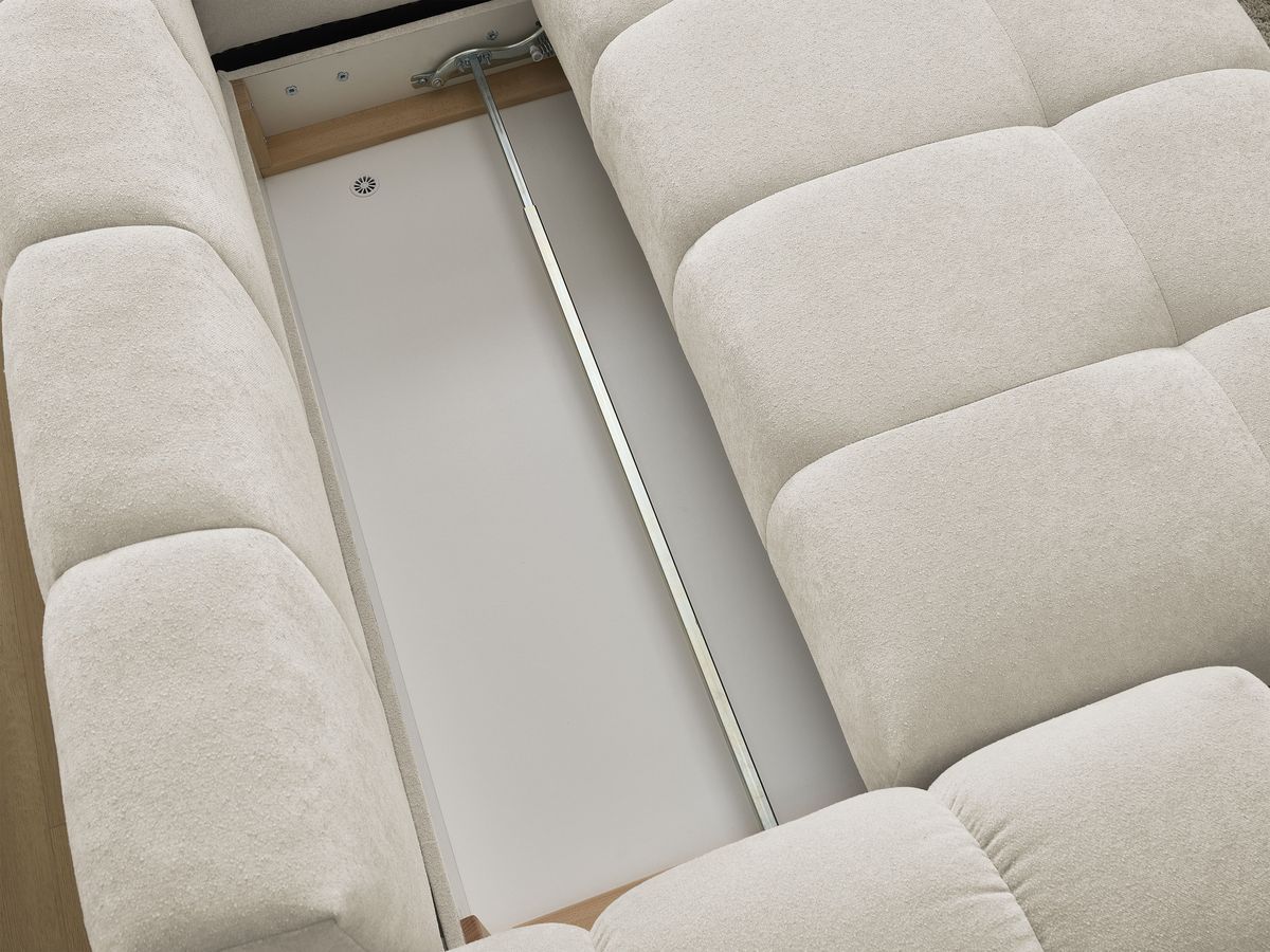 Canapé d'angle L convertible coffre EVEREST tissu texturé avec pouf
