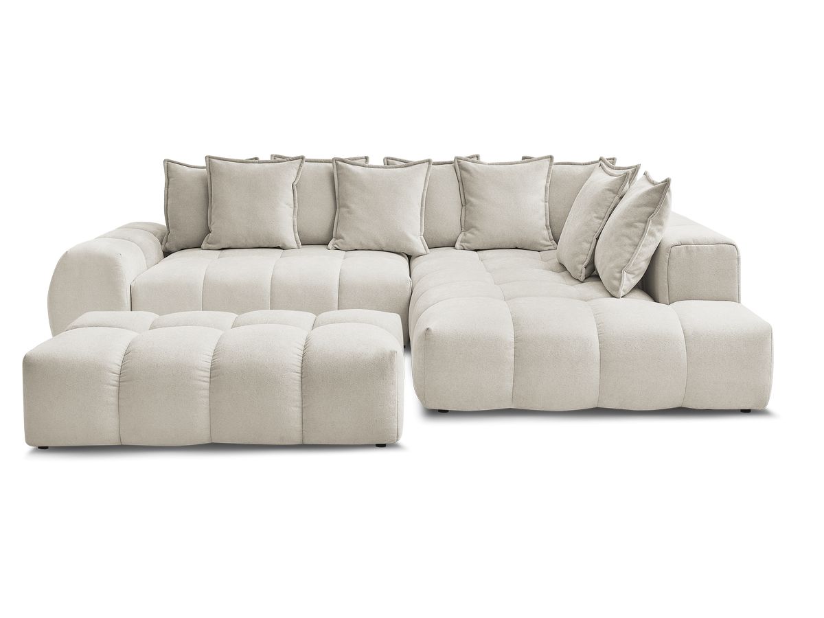 Canapé d'angle L convertible coffre EVEREST tissu texturé avec pouf