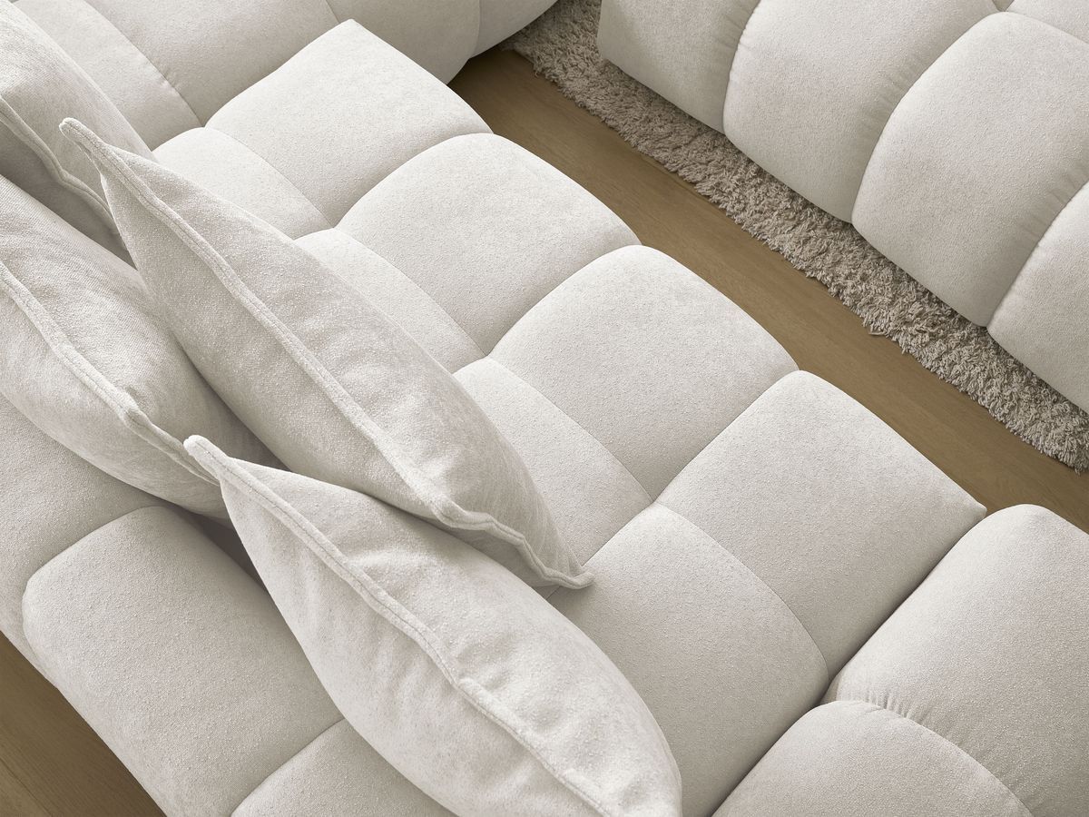 Canapé d'angle L convertible coffre EVEREST tissu texturé avec pouf