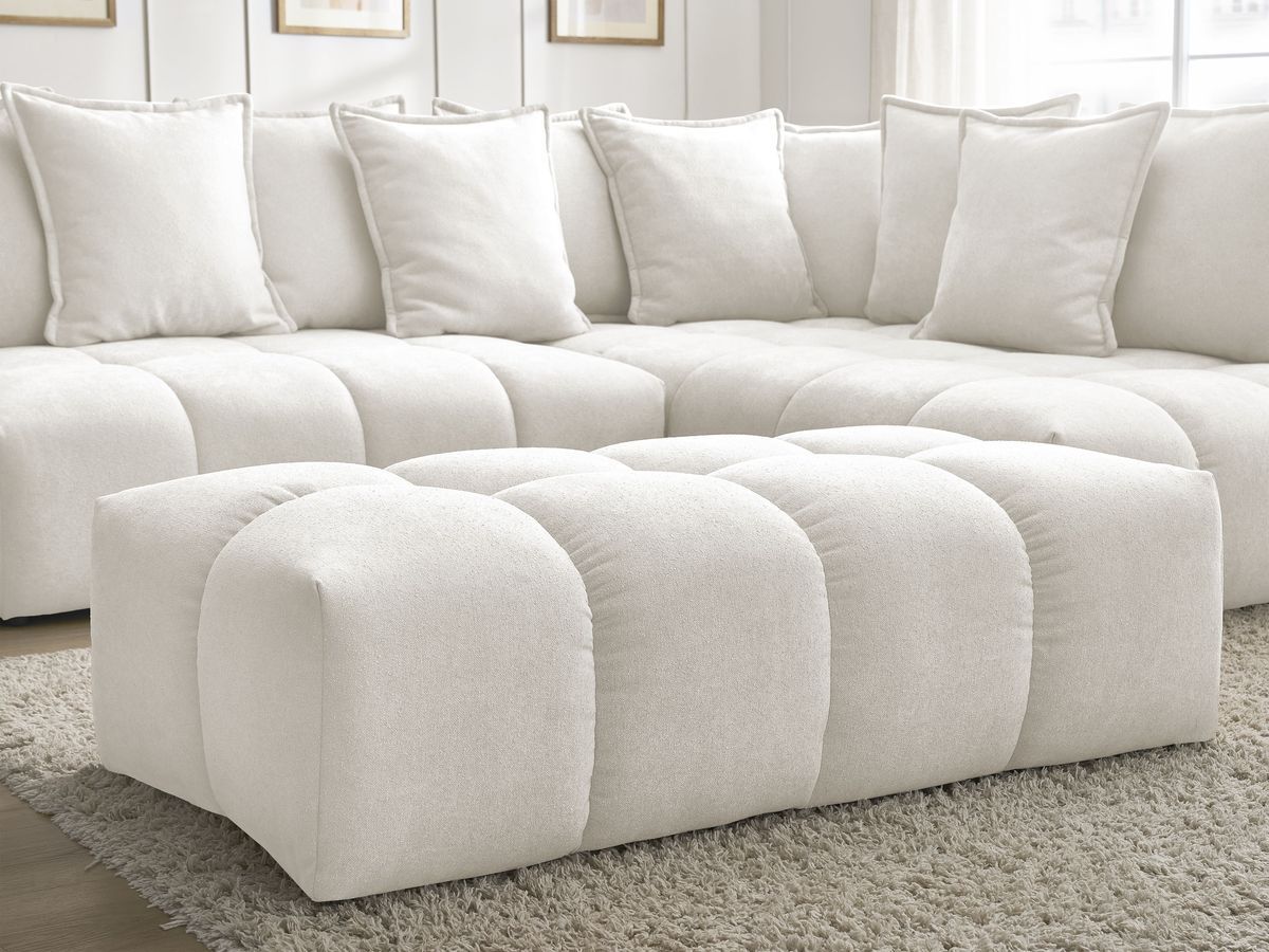 Canapé d'angle L convertible coffre EVEREST tissu texturé avec pouf