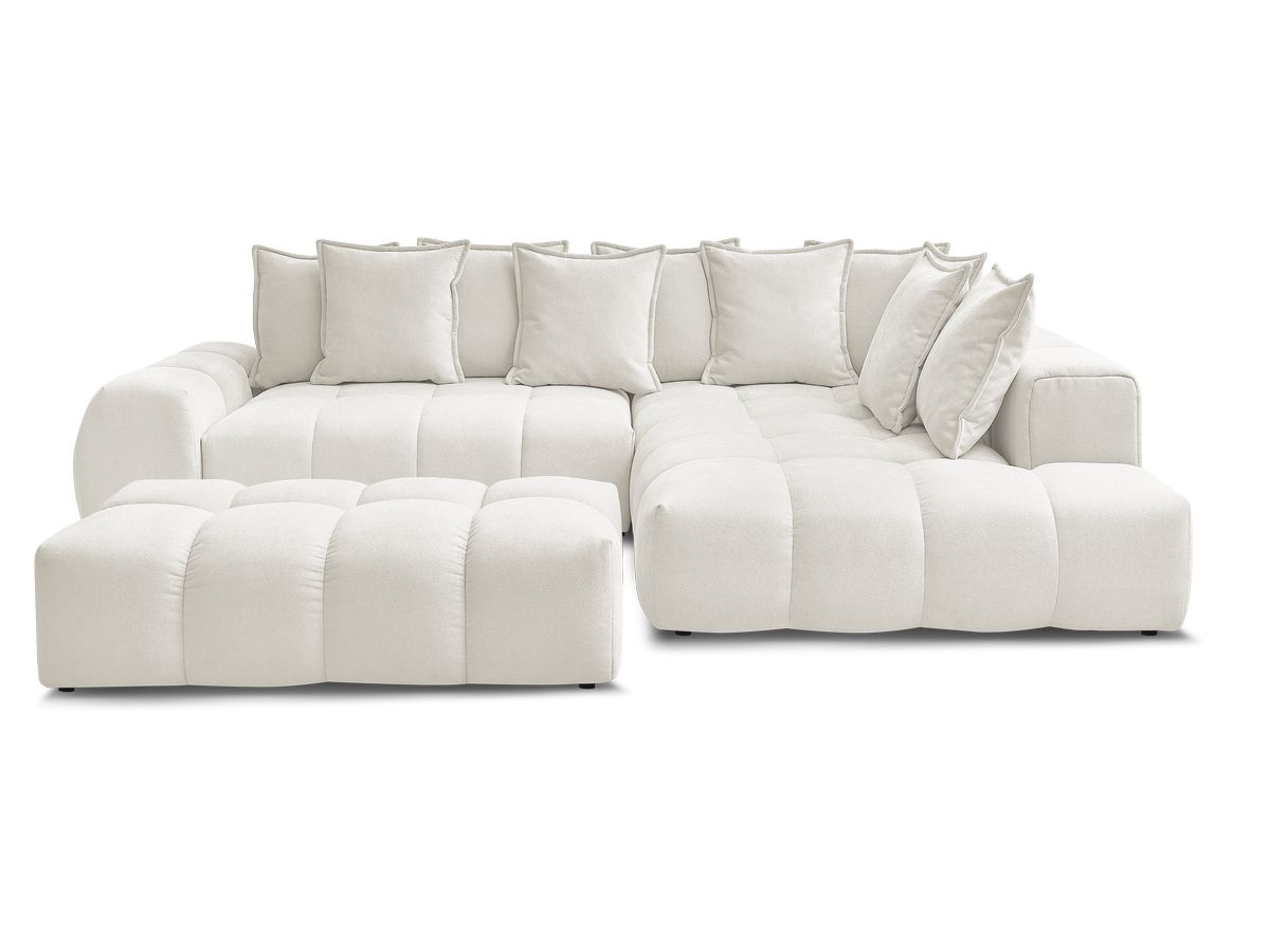 Canapé d'angle L convertible coffre EVEREST tissu texturé avec pouf