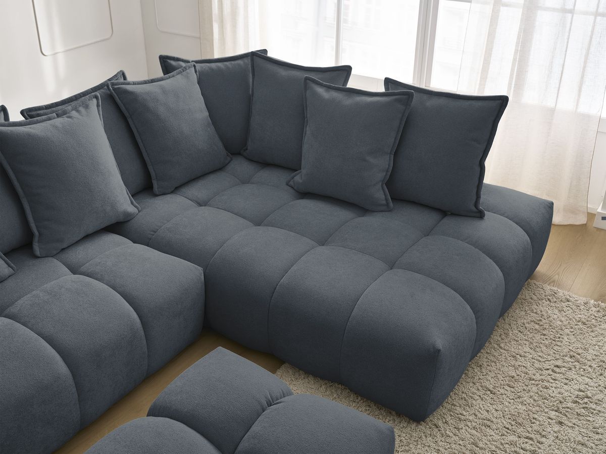 Canapé d'angle L convertible coffre EVEREST tissu texturé avec pouf