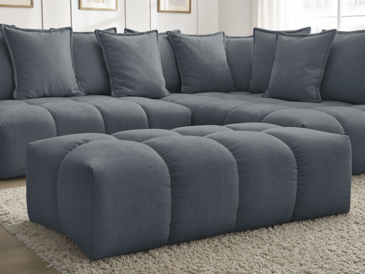 Canapé d'angle L convertible coffre EVEREST tissu texturé avec pouf