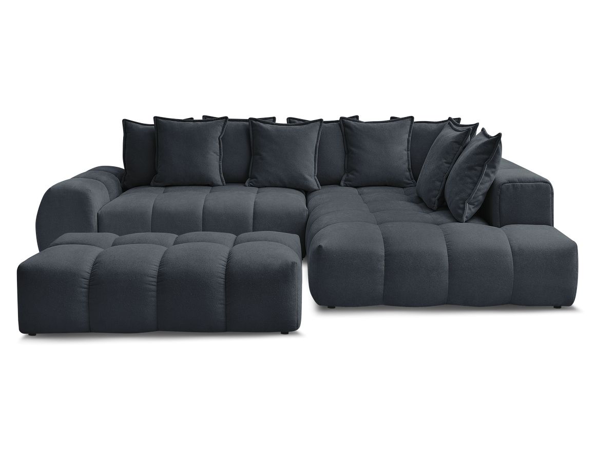Canapé d'angle L convertible coffre EVEREST tissu texturé avec pouf