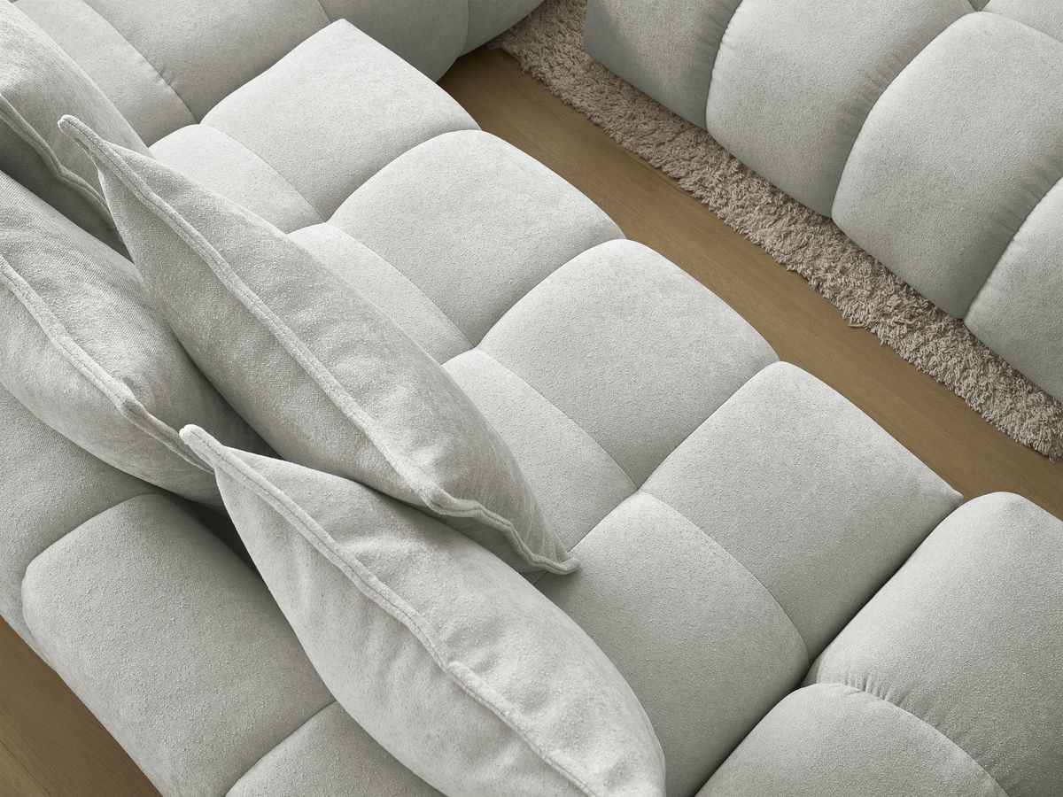 Canapé d'angle L convertible coffre EVEREST tissu texturé avec pouf