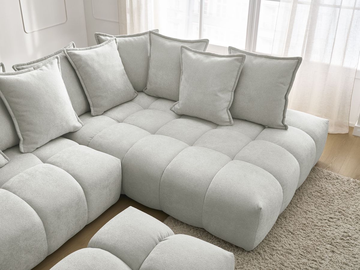 Canapé d'angle L convertible coffre EVEREST tissu texturé avec pouf
