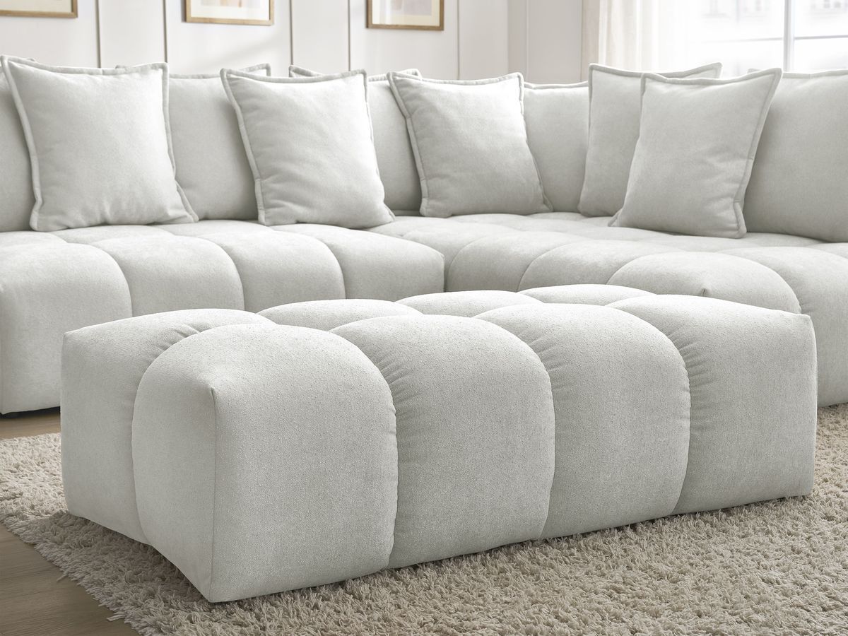 Canapé d'angle L convertible coffre EVEREST tissu texturé avec pouf