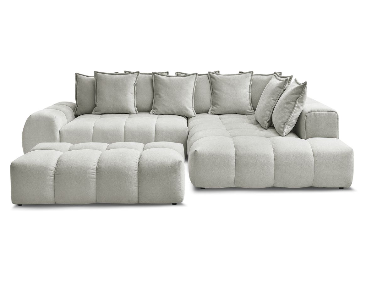 Canapé d'angle L convertible coffre EVEREST tissu texturé avec pouf