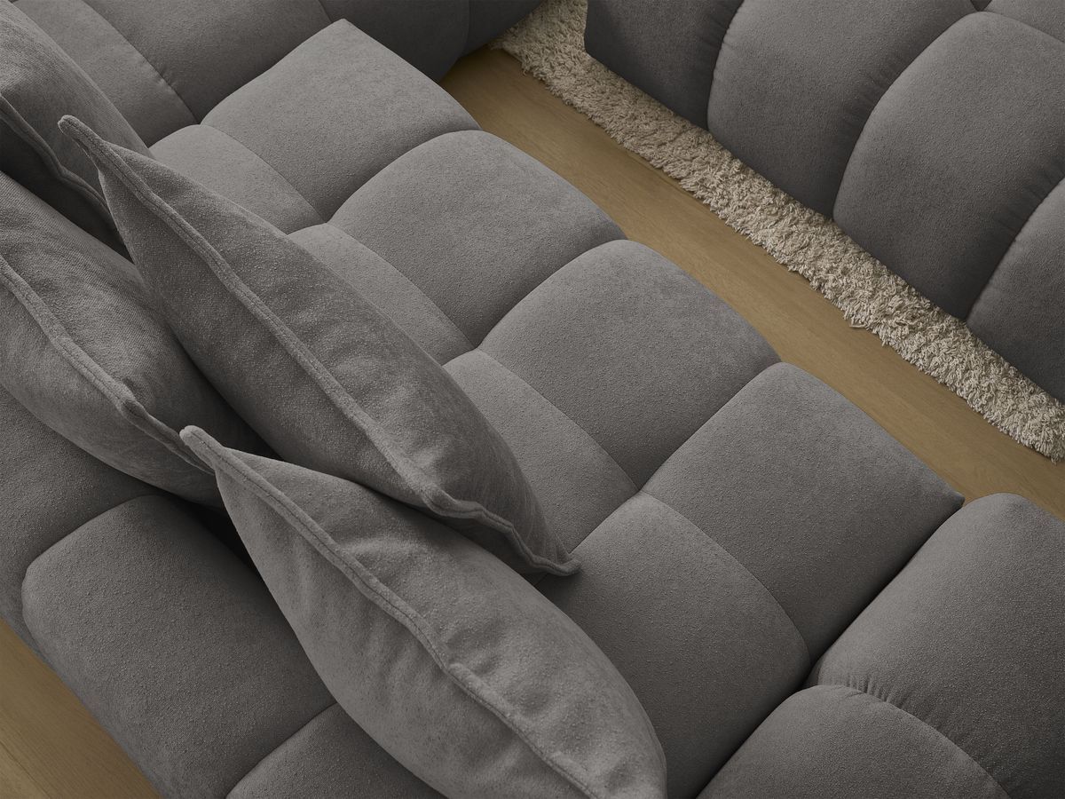 Canapé d'angle L convertible coffre EVEREST tissu texturé avec pouf