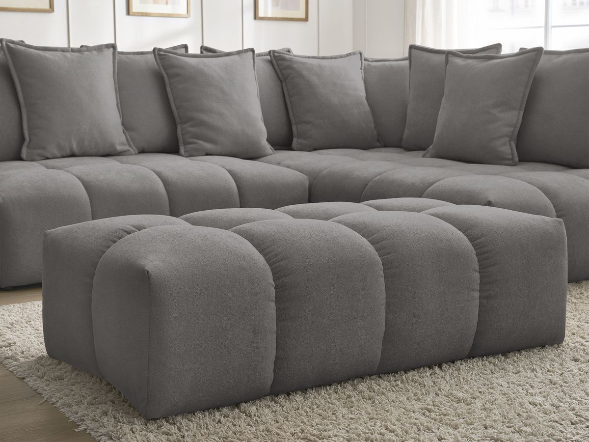 Canapé d'angle L convertible coffre EVEREST tissu texturé avec pouf