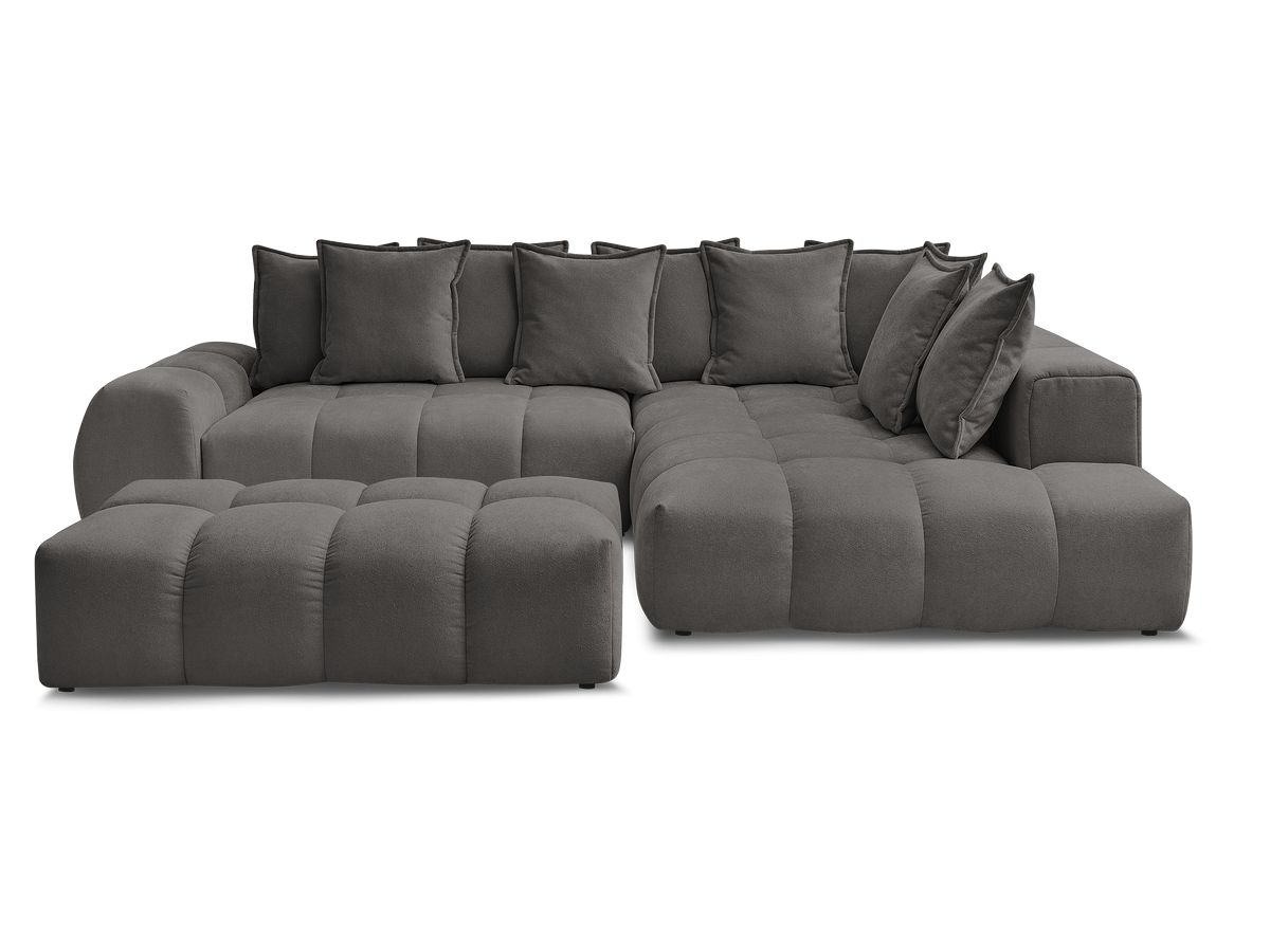 Canapé d'angle L convertible coffre EVEREST tissu texturé avec pouf