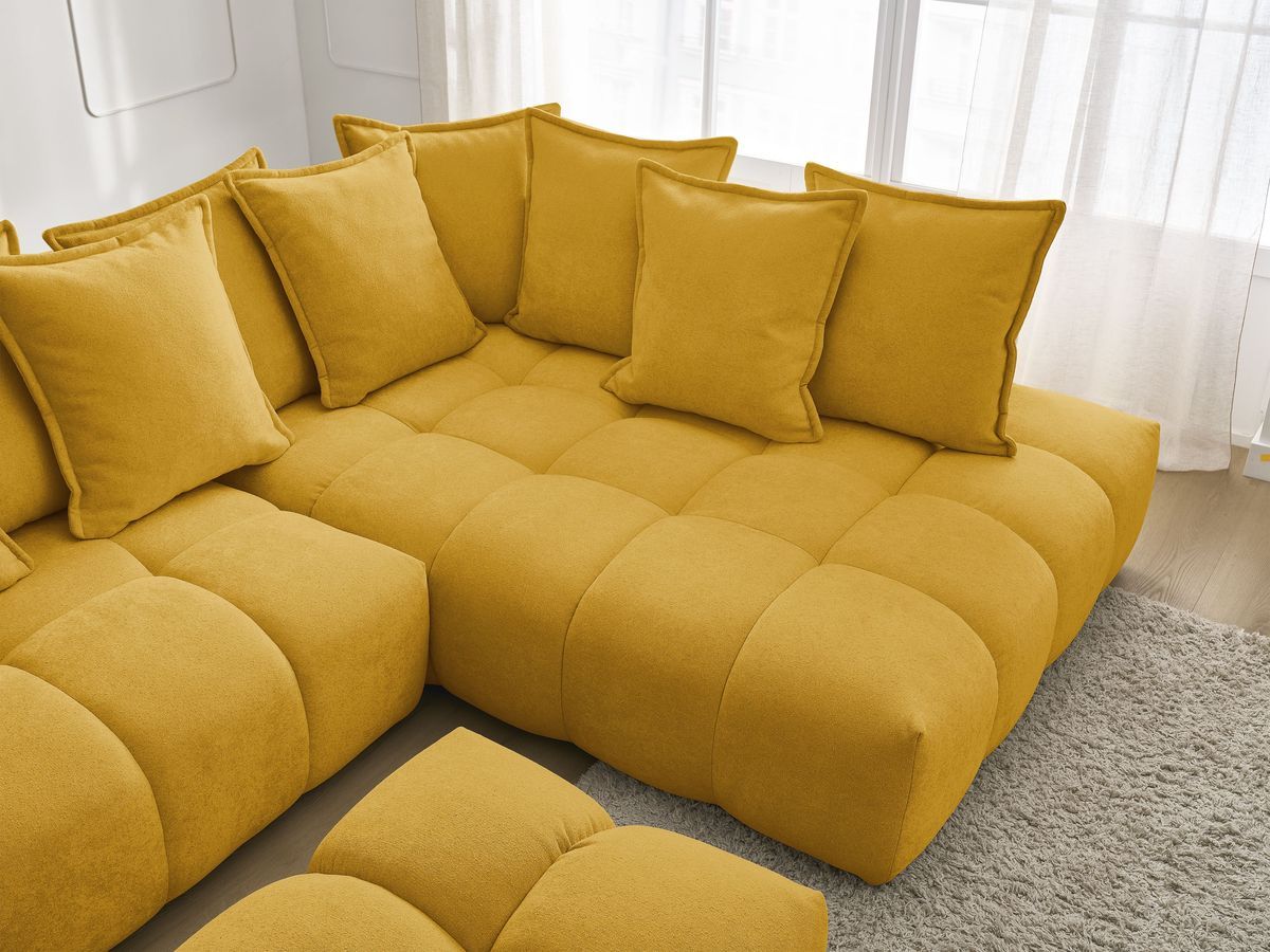 Canapé d'angle L convertible coffre EVEREST tissu texturé avec pouf
