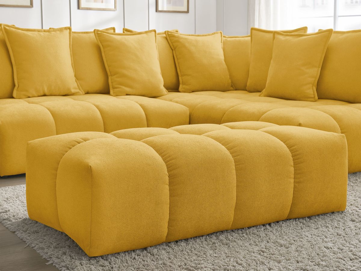 Canapé d'angle L convertible coffre EVEREST tissu texturé avec pouf