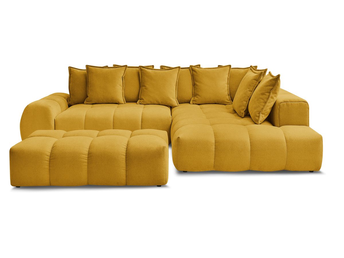 Canapé d'angle L convertible coffre EVEREST tissu texturé avec pouf