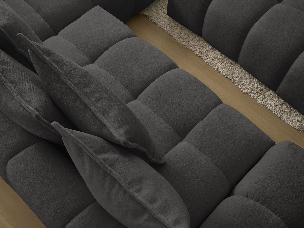 Canapé d'angle L convertible coffre EVEREST tissu texturé avec pouf