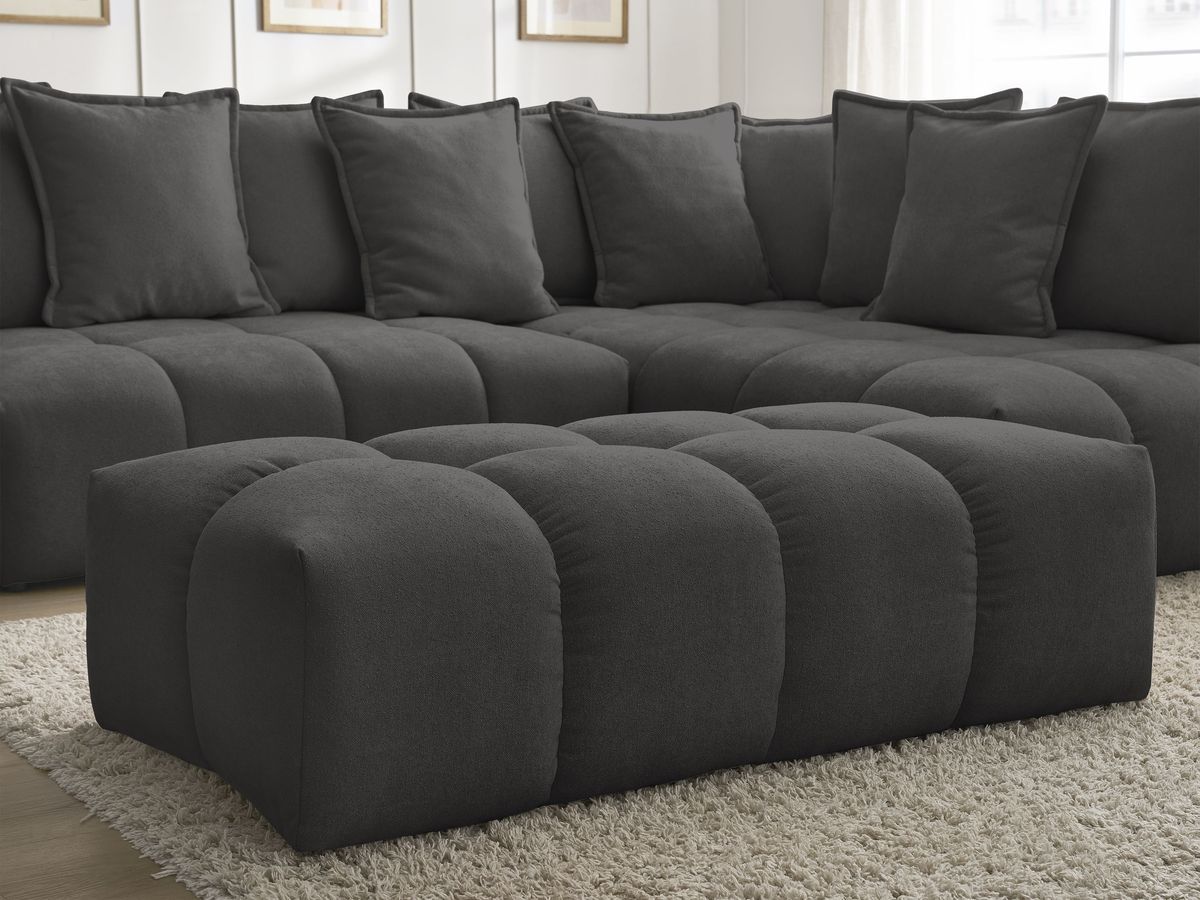 Canapé d'angle L convertible coffre EVEREST tissu texturé avec pouf