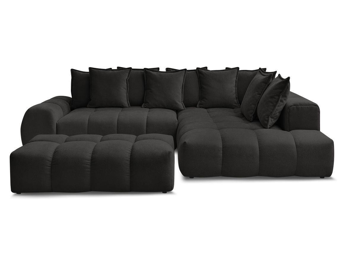 Canapé d'angle L convertible coffre EVEREST tissu texturé avec pouf