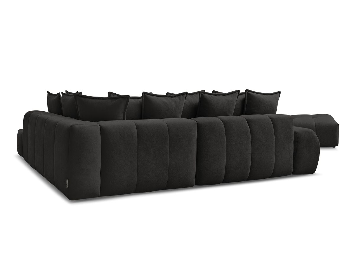 Canapé d'angle L convertible coffre EVEREST tissu texturé avec pouf