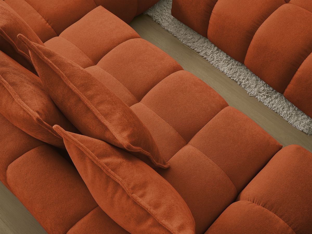 Canapé d'angle L convertible coffre EVEREST tissu texturé avec pouf