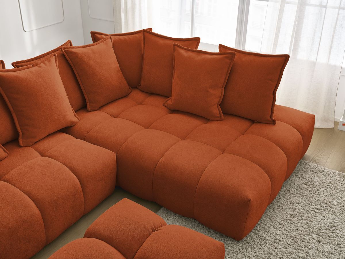 Canapé d'angle L convertible coffre EVEREST tissu texturé avec pouf