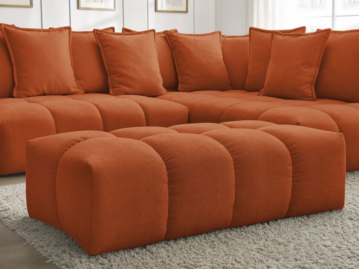 Canapé d'angle L convertible coffre EVEREST tissu texturé avec pouf