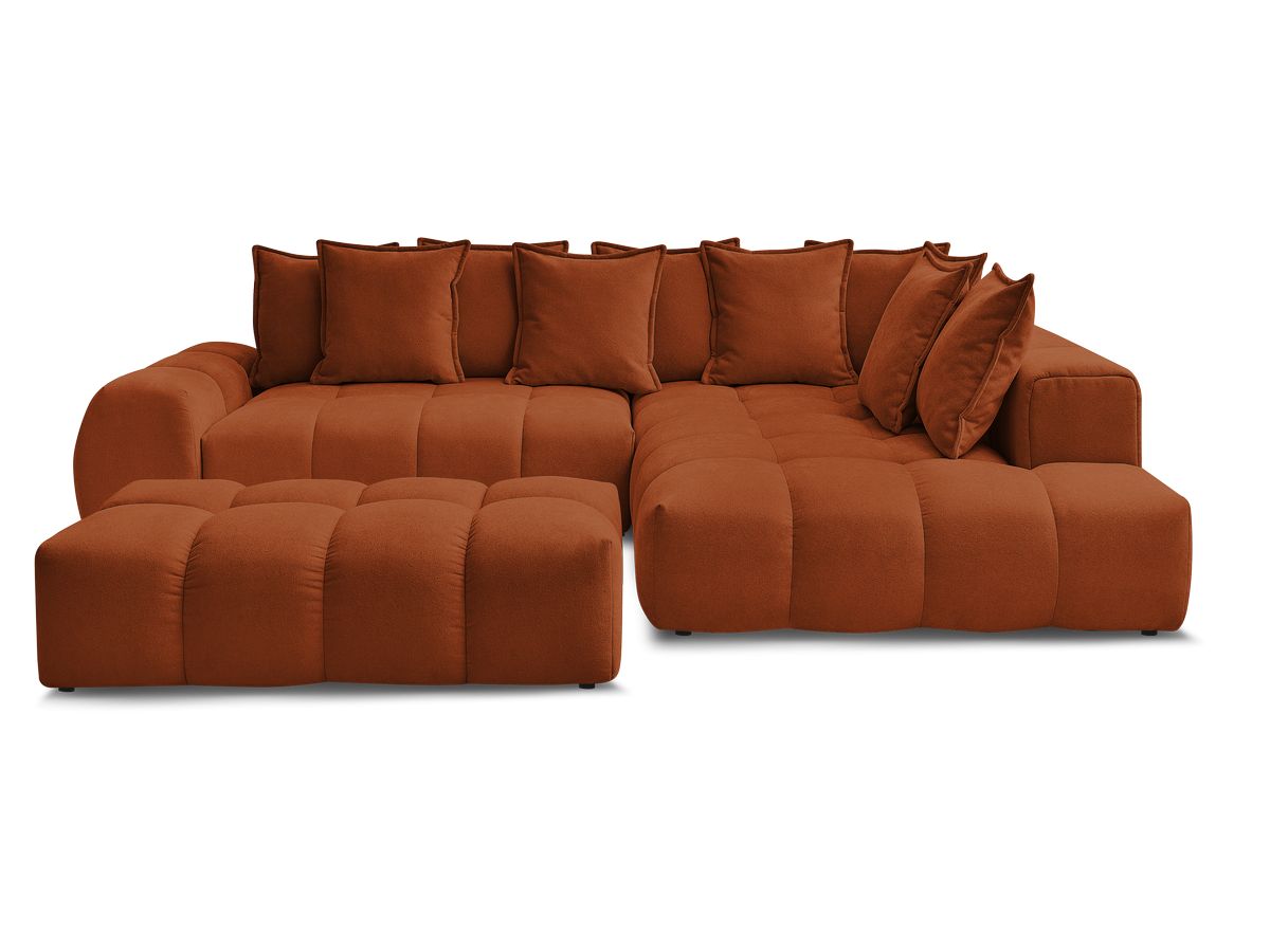 Canapé d'angle L convertible coffre EVEREST tissu texturé avec pouf