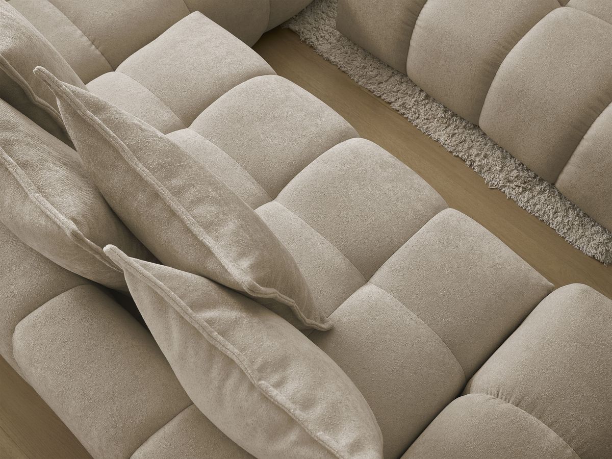 Canapé d'angle L convertible coffre EVEREST tissu texturé avec pouf