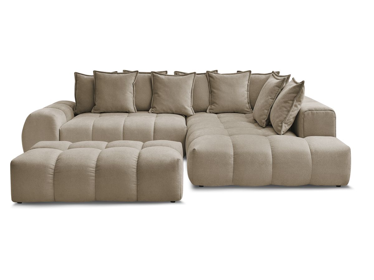 Canapé d'angle L convertible coffre EVEREST tissu texturé avec pouf