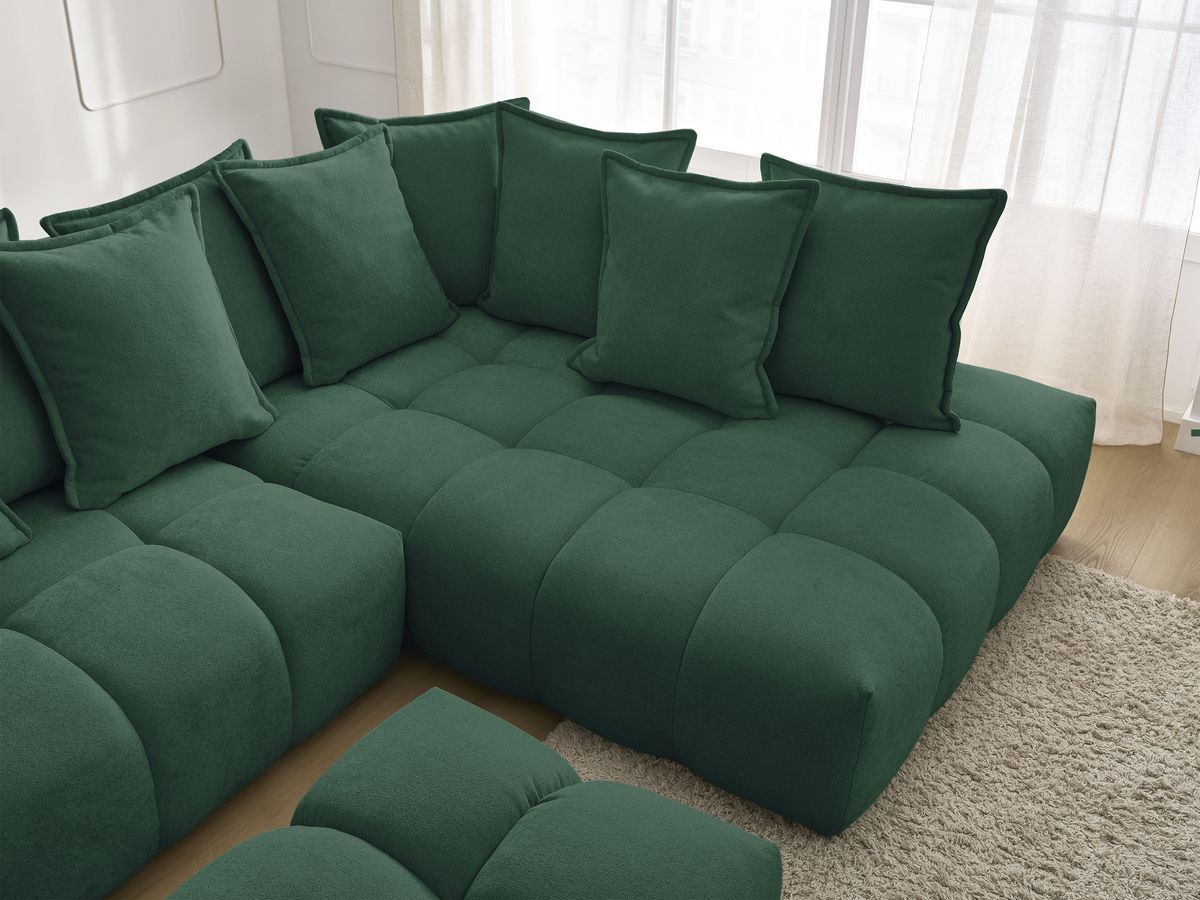 Canapé d'angle L convertible coffre EVEREST tissu texturé avec pouf