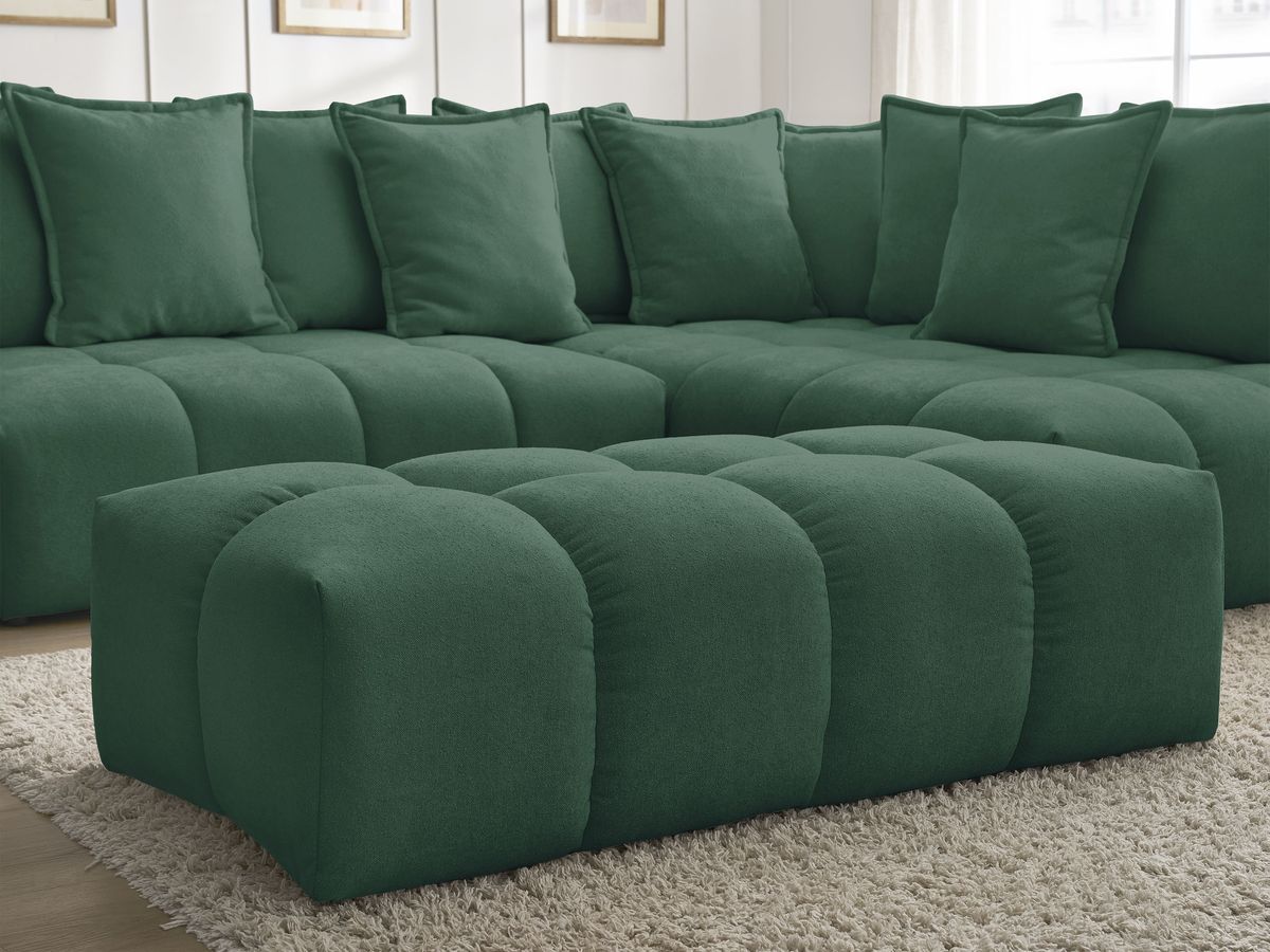 Canapé d'angle L convertible coffre EVEREST tissu texturé avec pouf