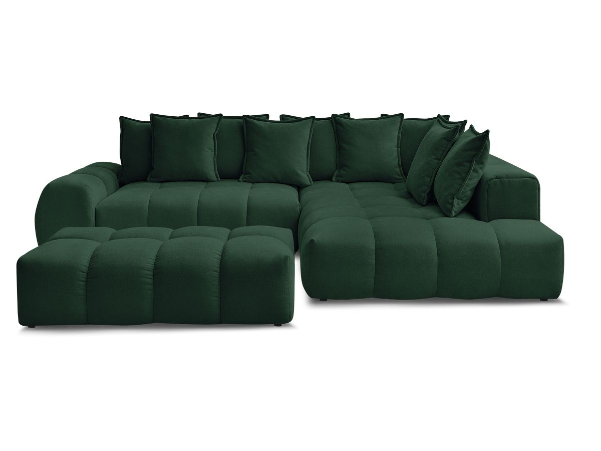 Canapé d'angle L convertible coffre EVEREST tissu texturé avec pouf
