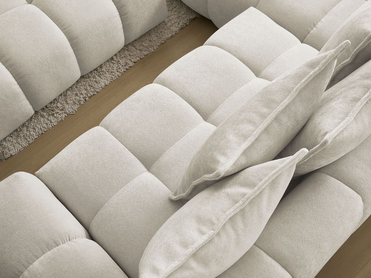Canapé d'angle L convertible coffre EVEREST tissu texturé avec pouf