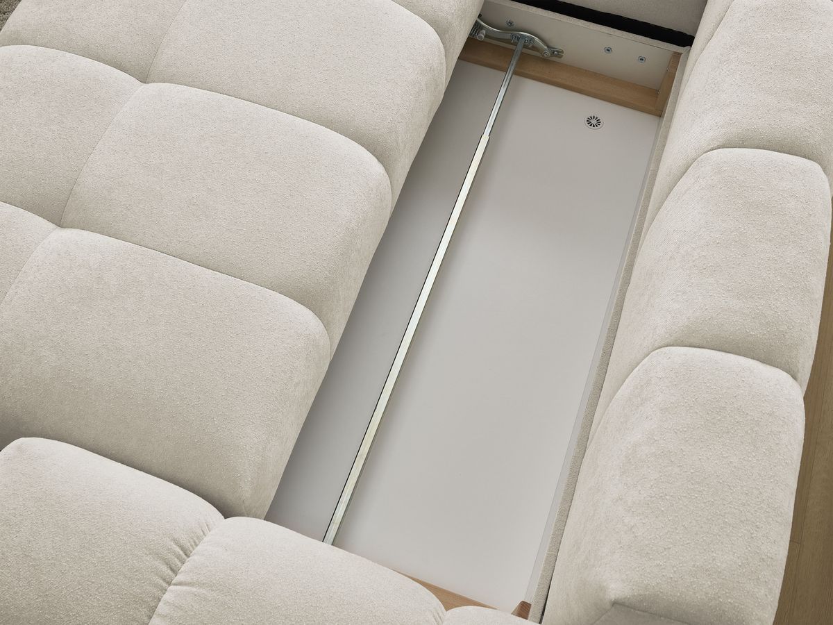 Canapé d'angle L convertible coffre EVEREST tissu texturé avec pouf
