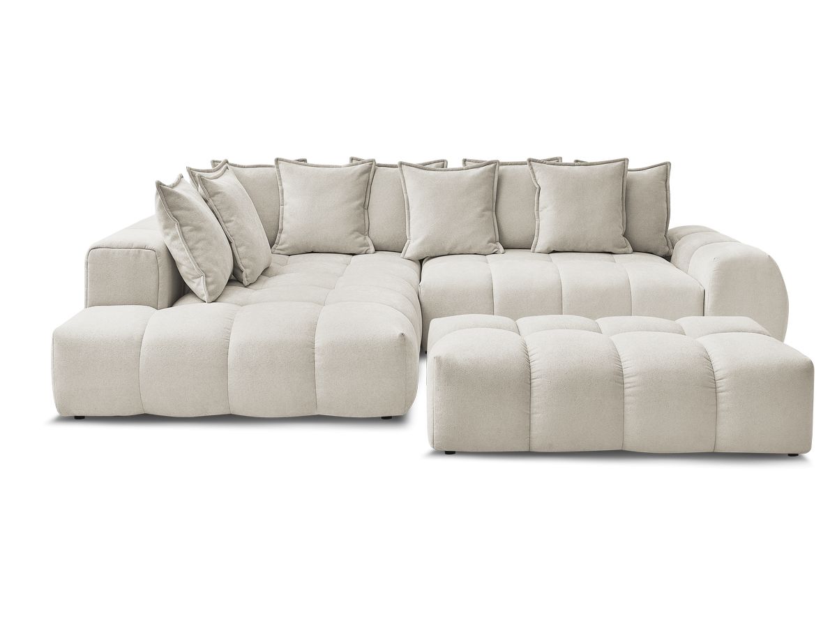 Canapé d'angle L convertible coffre EVEREST tissu texturé avec pouf