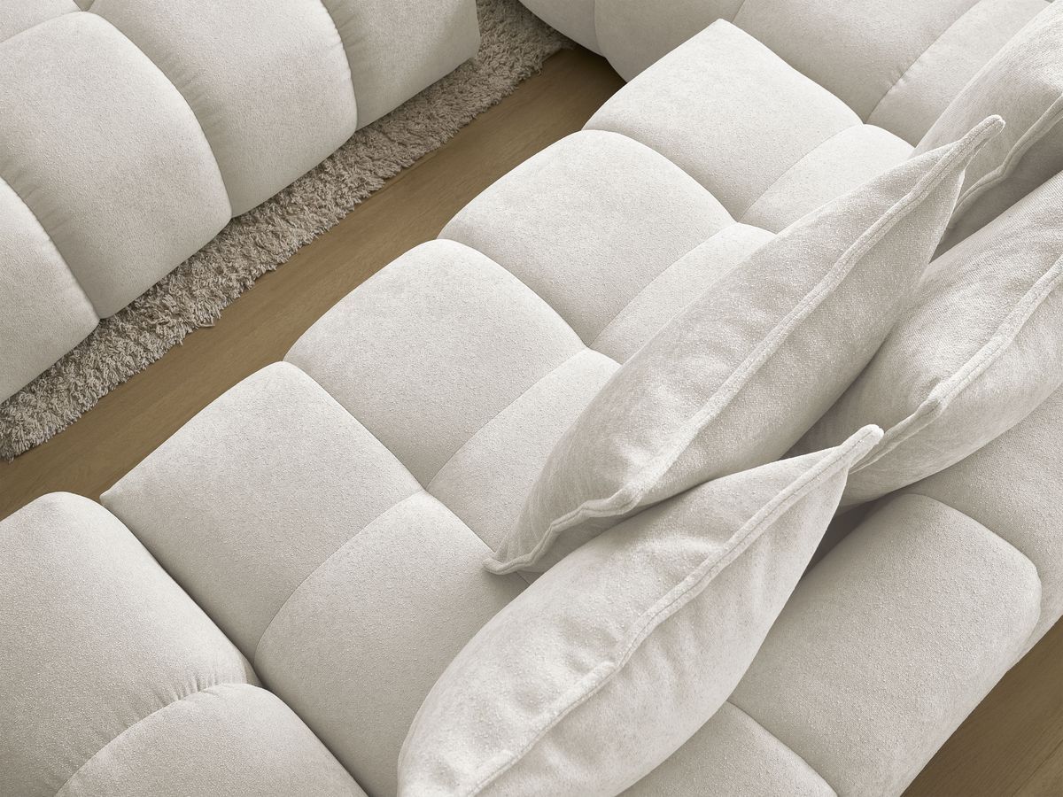 Canapé d'angle L convertible coffre EVEREST tissu texturé avec pouf