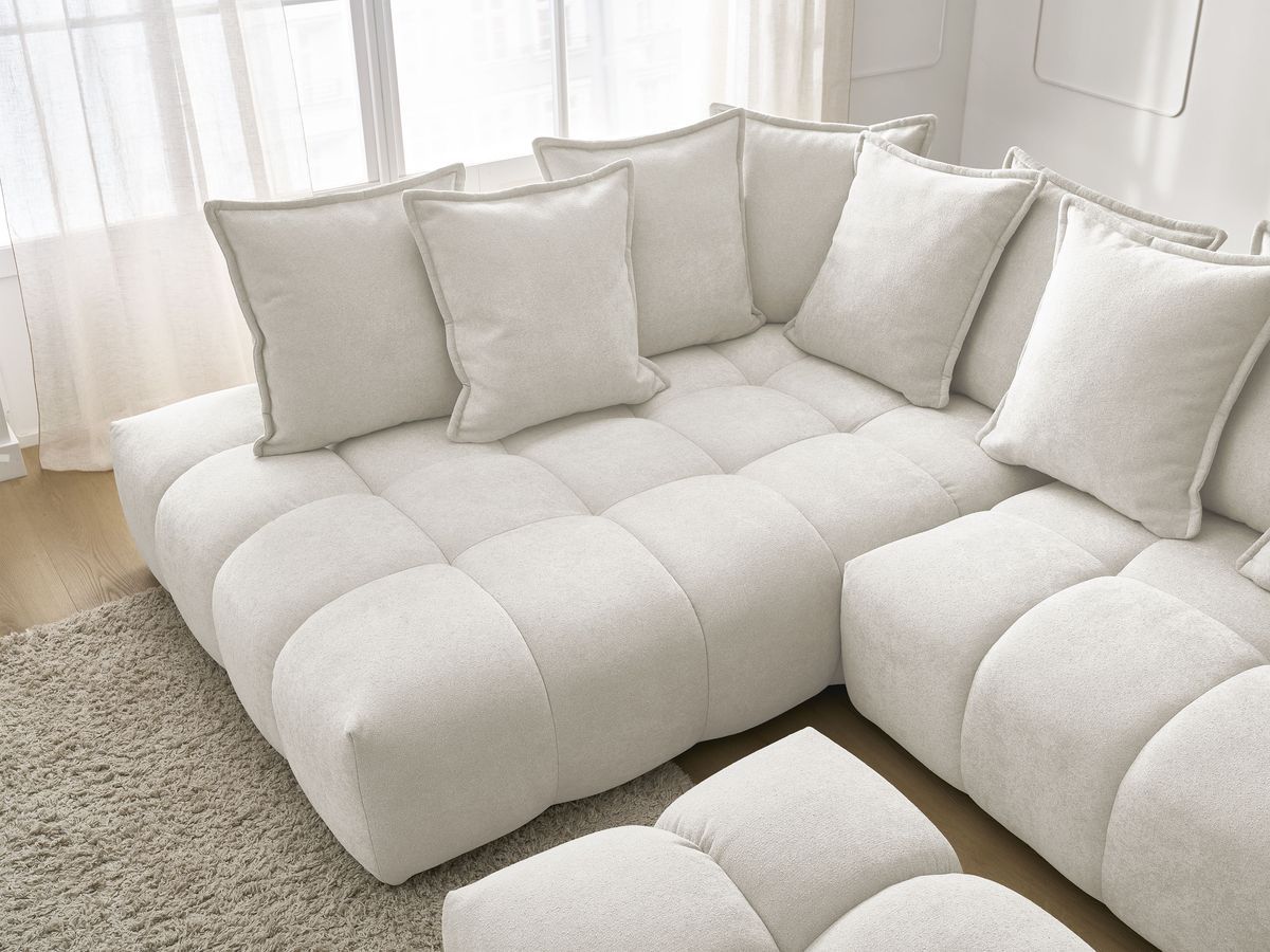 Canapé d'angle L convertible coffre EVEREST tissu texturé avec pouf