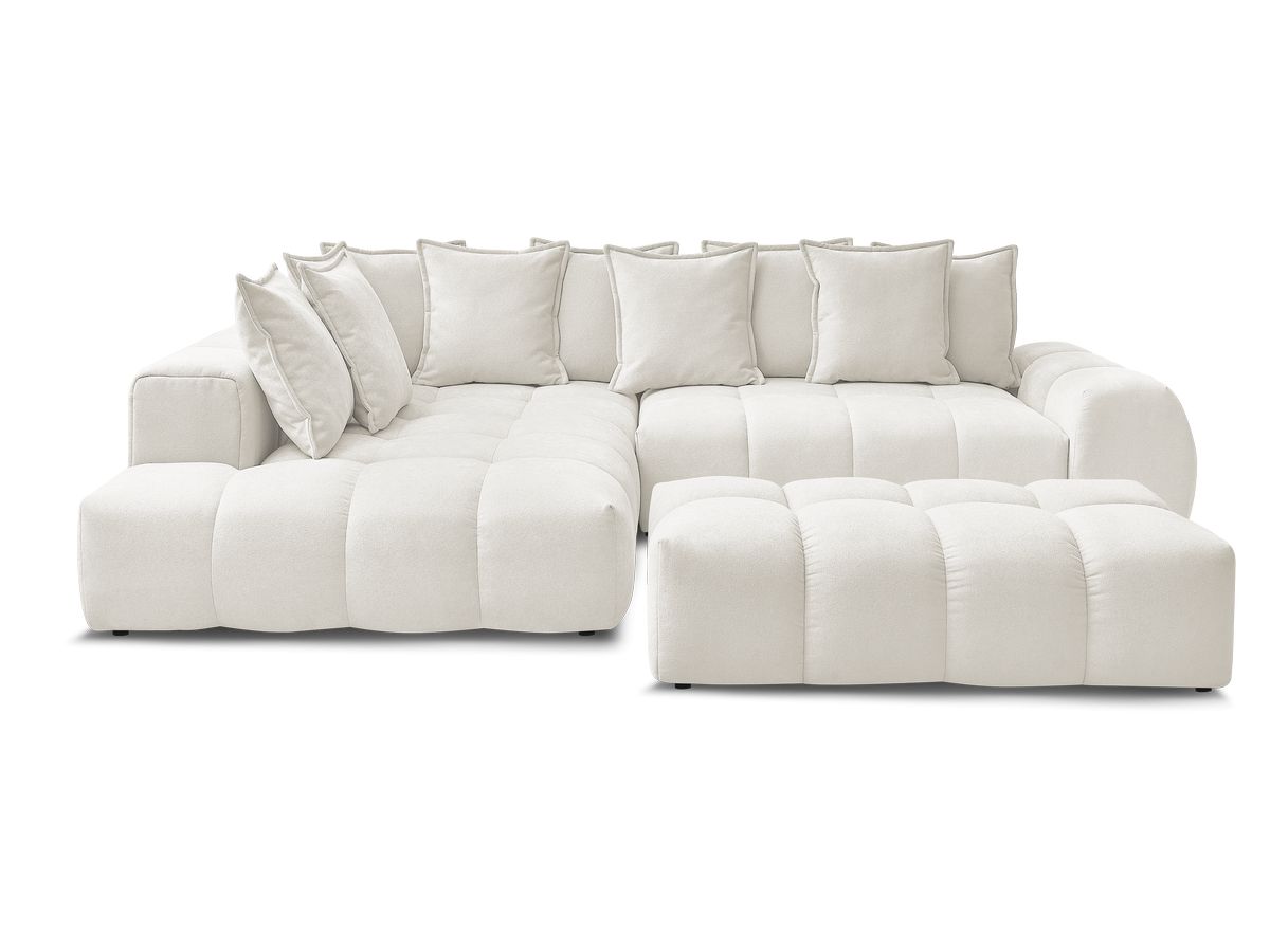 Canapé d'angle L convertible coffre EVEREST tissu texturé avec pouf