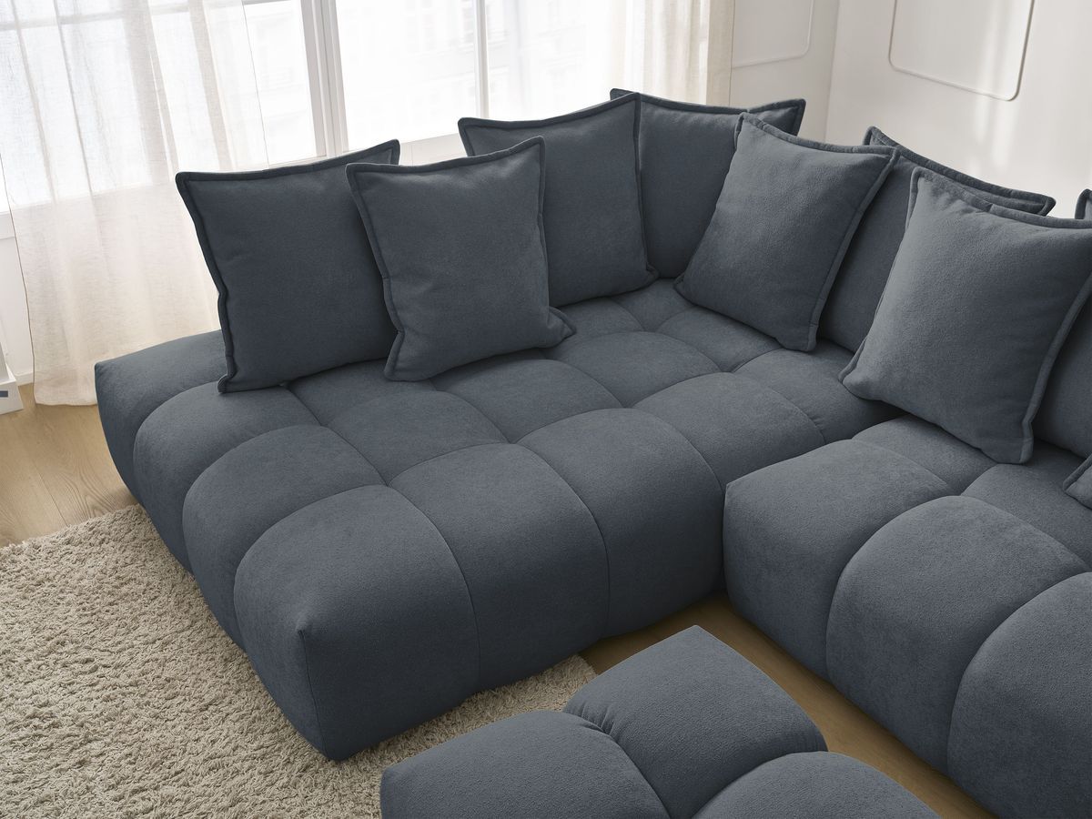Canapé d'angle L convertible coffre EVEREST tissu texturé avec pouf