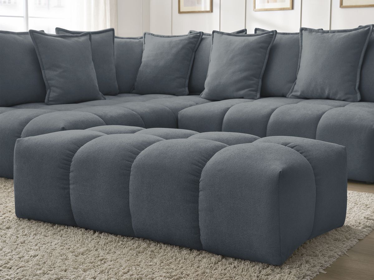 Canapé d'angle L convertible coffre EVEREST tissu texturé avec pouf