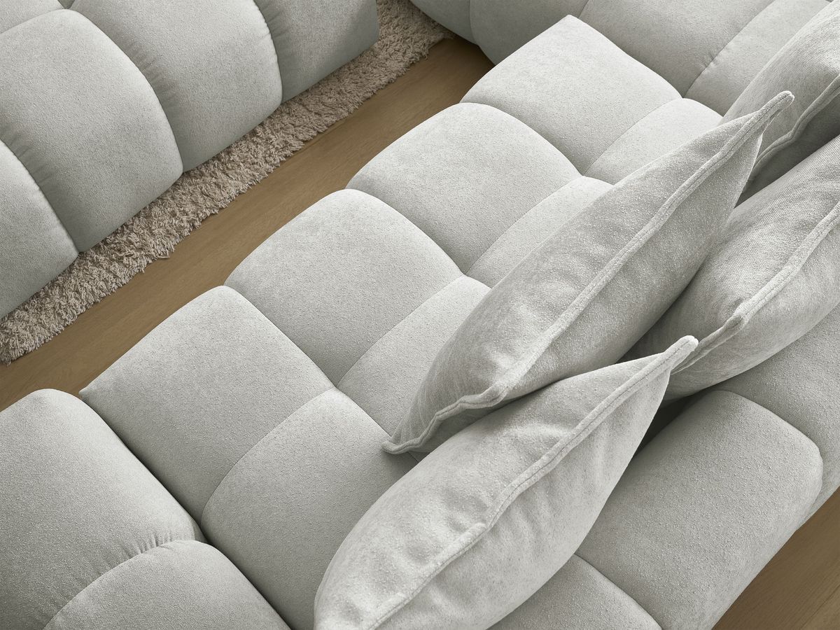 Canapé d'angle L convertible coffre EVEREST tissu texturé avec pouf