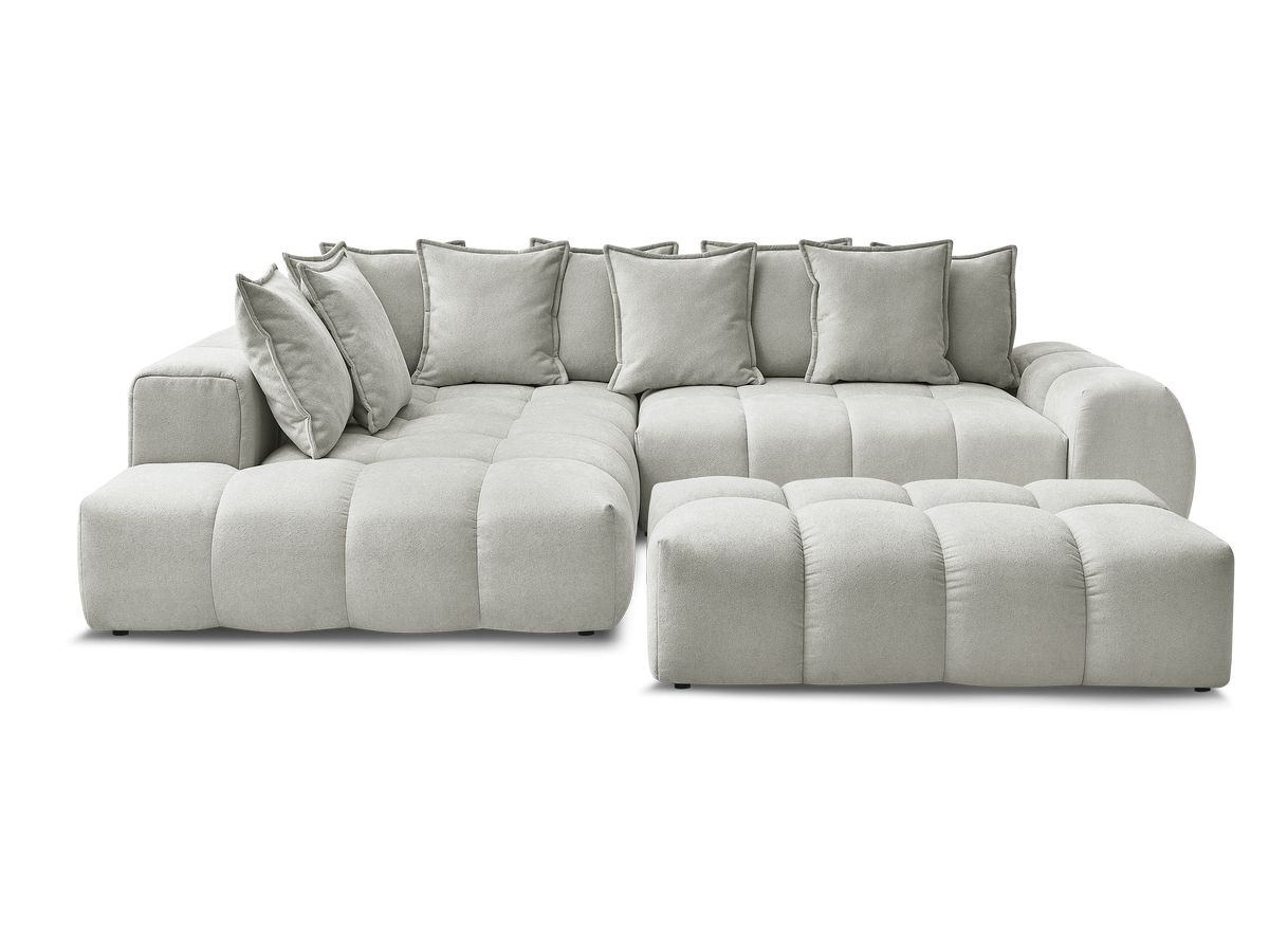 Canapé d'angle L convertible coffre EVEREST tissu texturé avec pouf