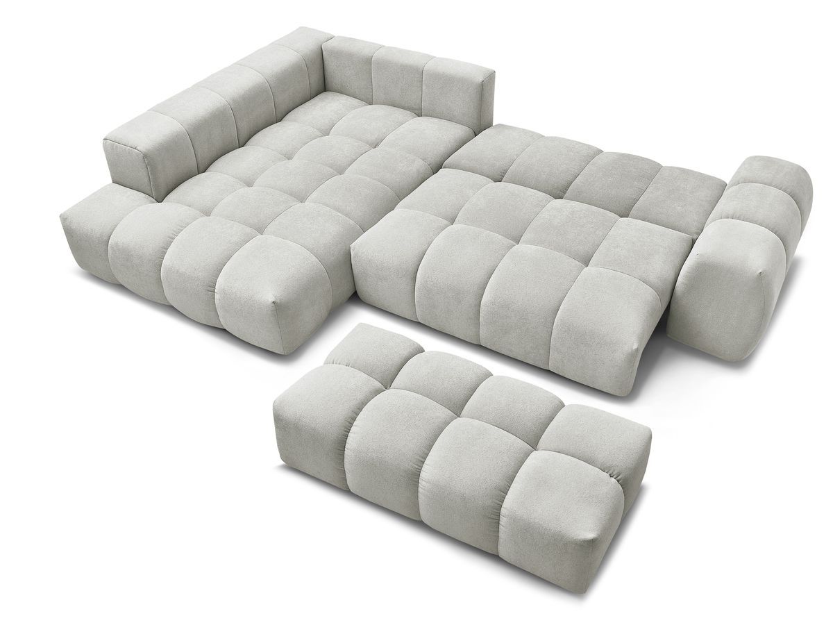 Canapé d'angle L convertible coffre EVEREST tissu texturé avec pouf