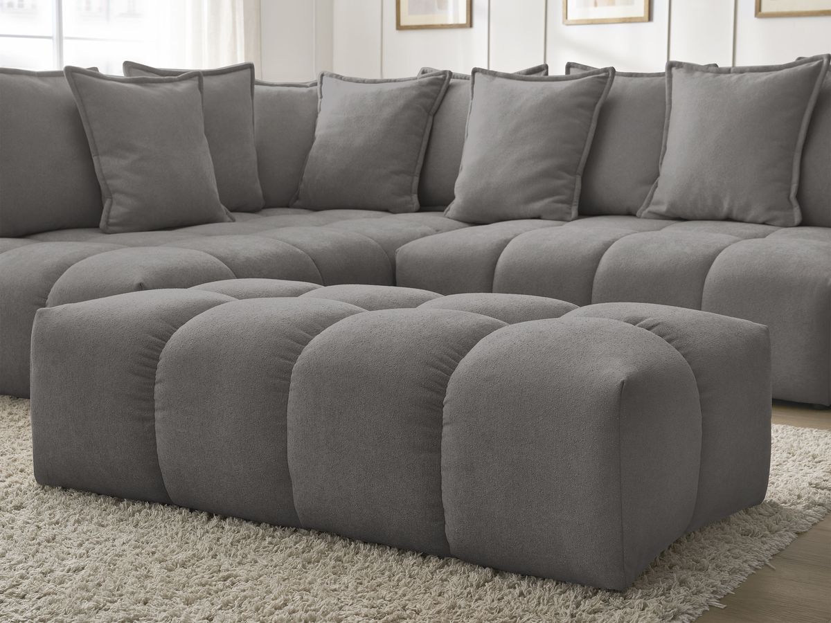 Canapé d'angle L convertible coffre EVEREST tissu texturé avec pouf