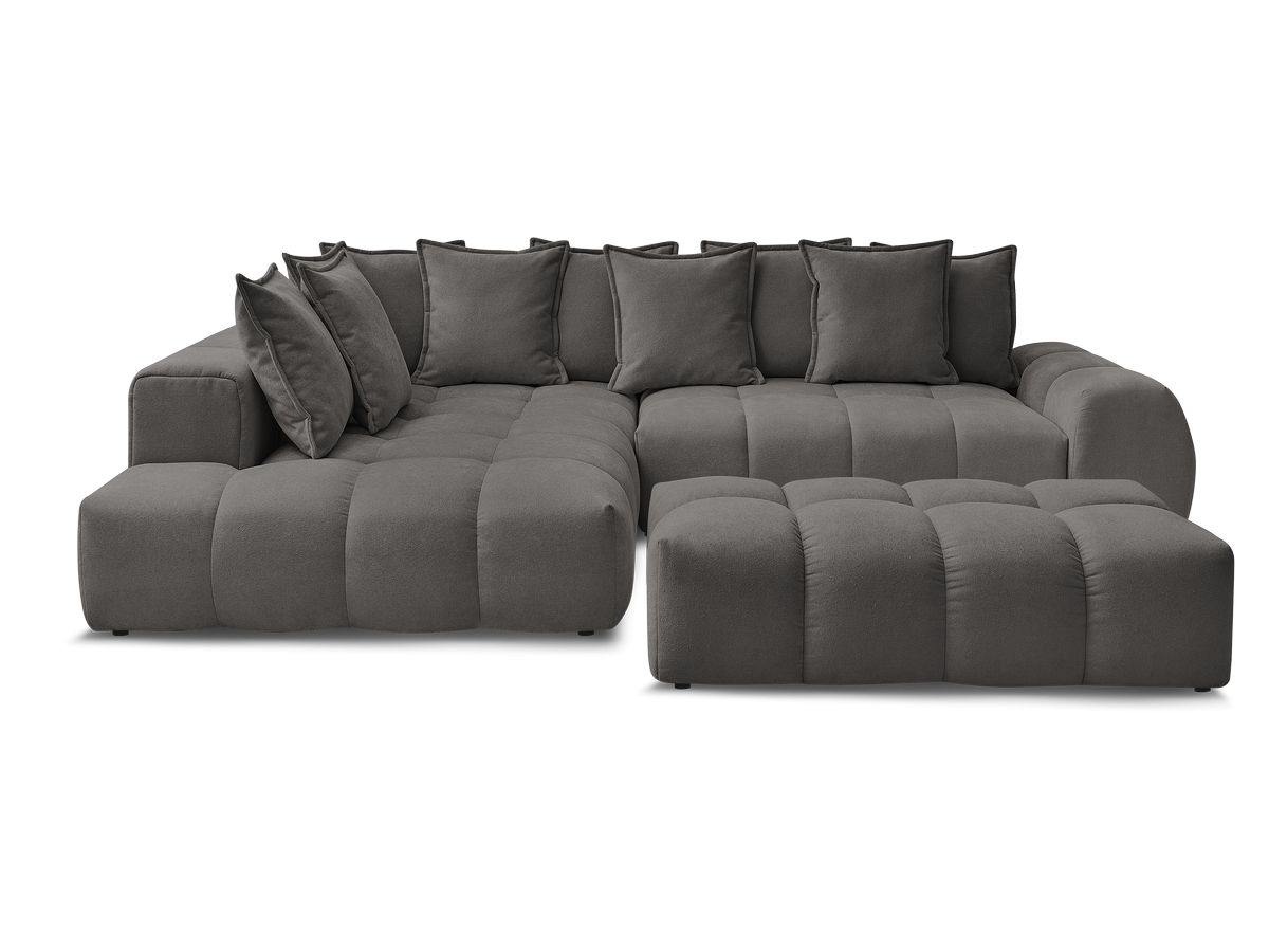 Canapé d'angle L convertible coffre EVEREST tissu texturé avec pouf