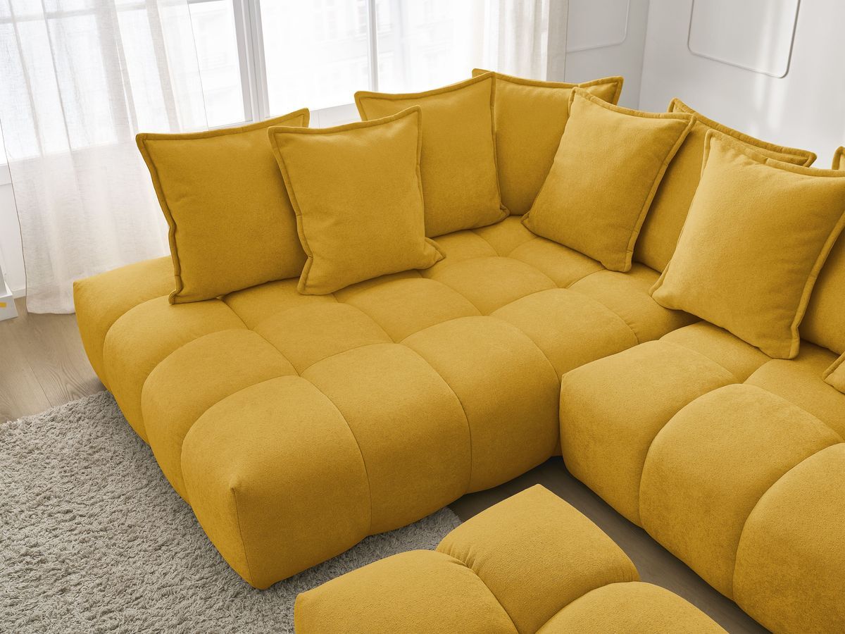 Canapé d'angle L convertible coffre EVEREST tissu texturé avec pouf