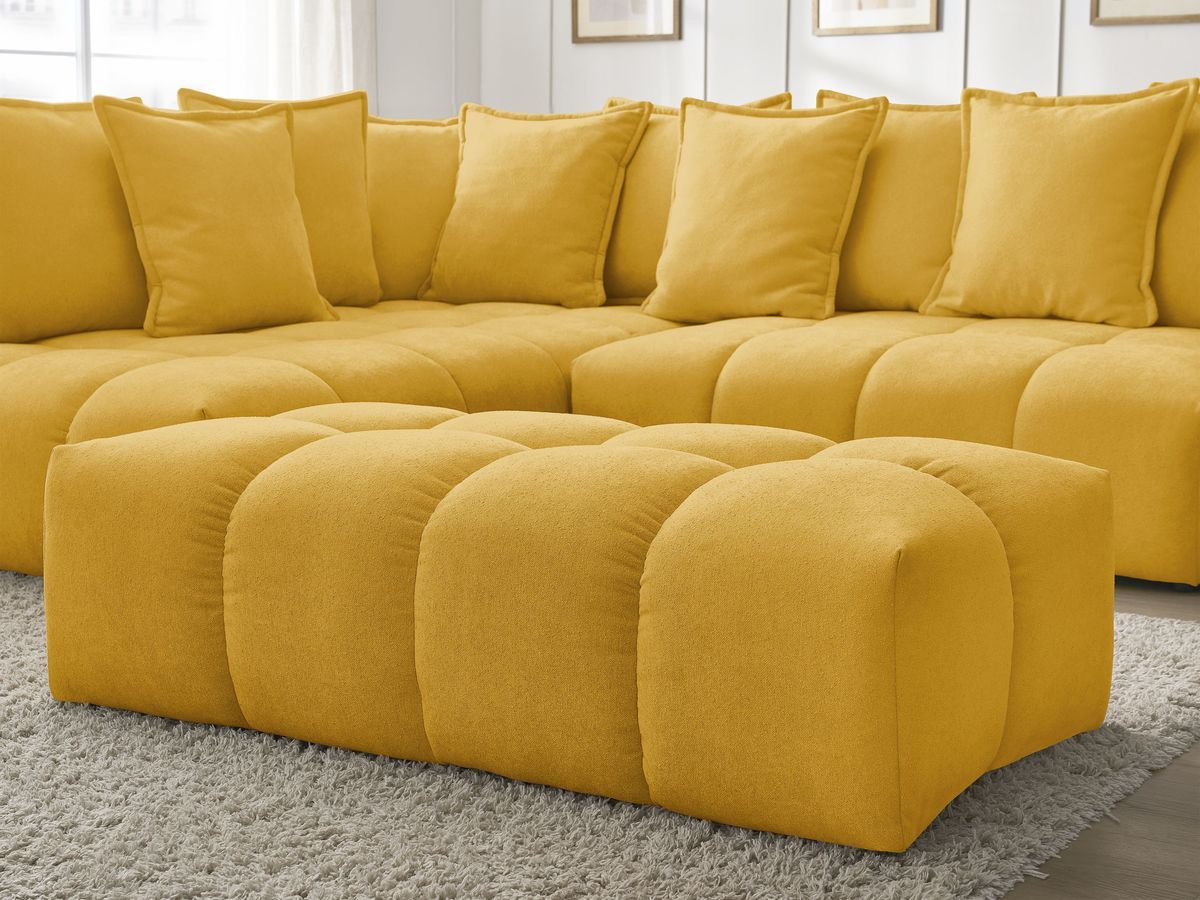 Canapé d'angle L convertible coffre EVEREST tissu texturé avec pouf