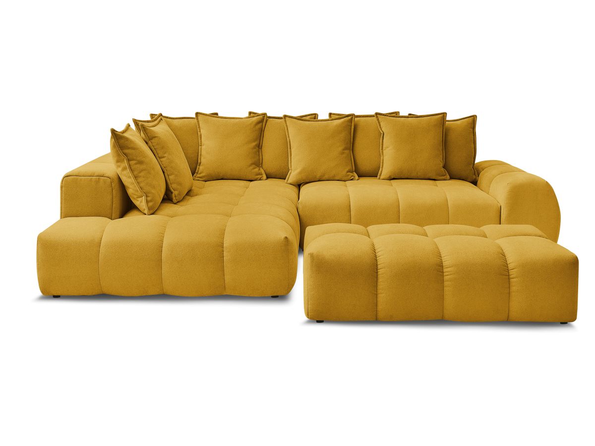 Canapé d'angle L convertible coffre EVEREST tissu texturé avec pouf