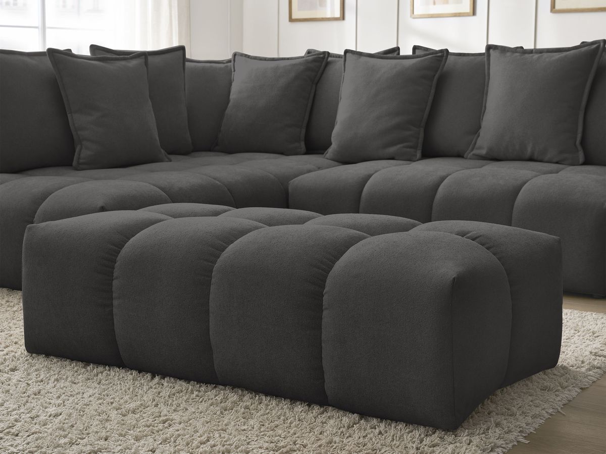 Canapé d'angle L convertible coffre EVEREST tissu texturé avec pouf