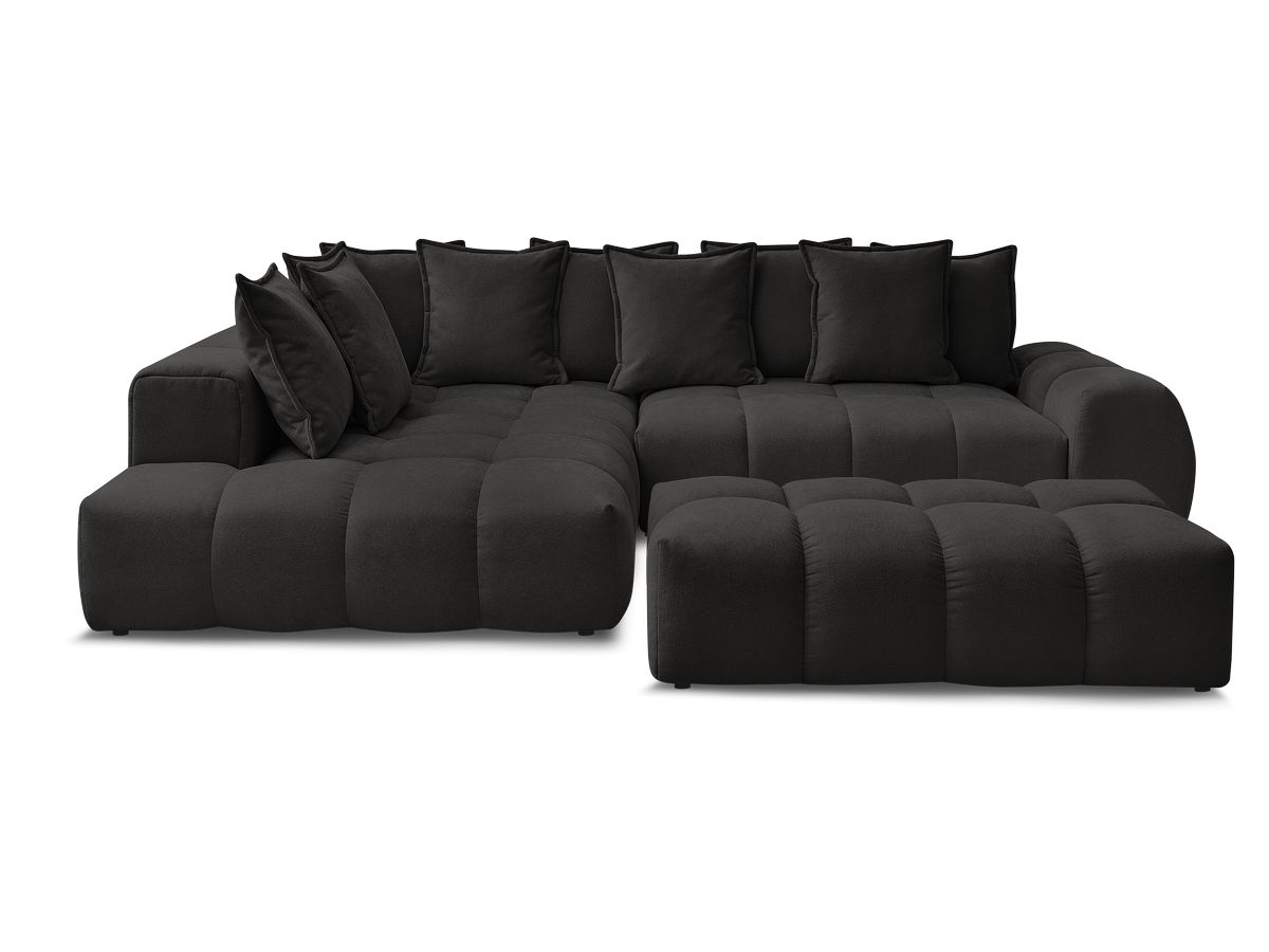 Canapé d'angle L convertible coffre EVEREST tissu texturé avec pouf